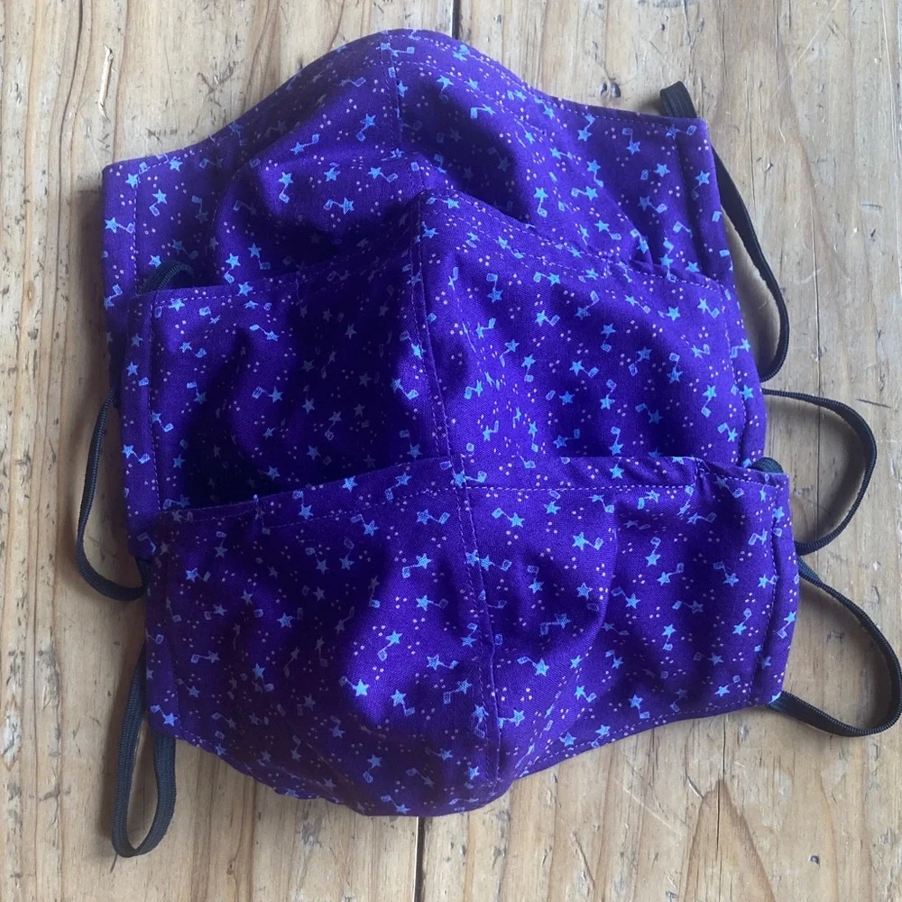 New Set of 3 Purple Star Pattern Fabric Face Masks